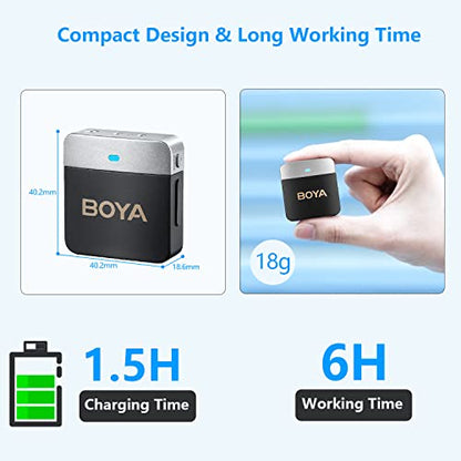 BOYA Wireless Lavalier Microphone BY-M1V2 Dual Channel Wireless Microphones for Cameras DSLR Smartphone Cordless Clip on Lapel Mic for Video Recording YouTube Vlogging Live Streaming Interview - size: BY-M1V2