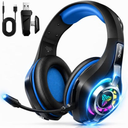 2.4GHz Wireless Gaming Headsets for PS5/PS4/Switch, RGB Noise Cancelling Over-Ear Headphones with 7.1 Surround Sound, 40mm Drivers, Bluetooth 5.4, 276g Ultraligero, Memory Foam, 45H Gaming Headphones - color: Black