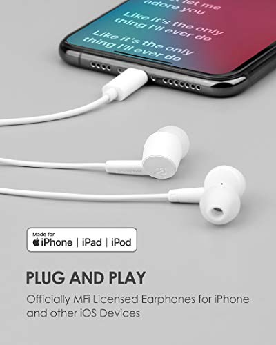 PALOVUE Lightning Headphones Earphones MFi Certified with Microphone | Compatible with iPhone 14 13 12 11 Pro Max X XS Max XR 8 Plus 7 Plus SweetFlow White - color: White