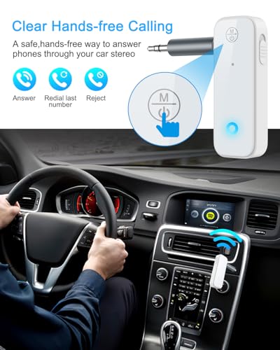 Aux Bluetooth Adapter for Car, 2 in 1 Wireless Bluetooth 5.4 Transmitter Receiver, Built-in Mic Hands-Free Calls Crystal Clear Sound, for Cars Headphones Home Stereo, White - color: White