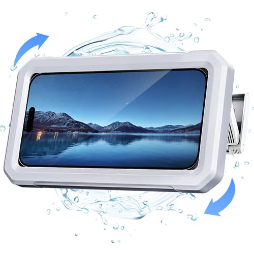 Coolpow Shower Phone Holder Waterproof【480°Rotatable】 Retractable Adjustable Shower Phone Case Shower Bathroom Wall Phone Mount Stand Water Proof Anti Fog Case for 4-7" Cellphones Shower Accessories - color: White