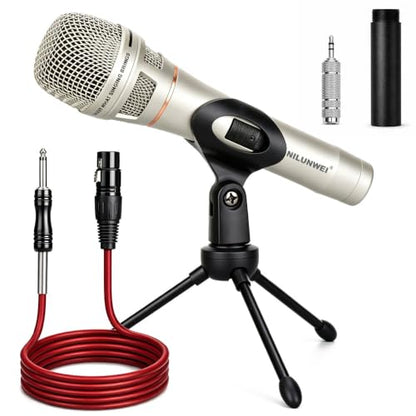 YS-36D Dynamic Microphone - Premium Vocal Microphone, cardioid directional wired microphone, with 14 foot XLR to 1/4 inch audio cable, desktop tripod, extension rod, microphone storage bag (champagne) - color: Champagne