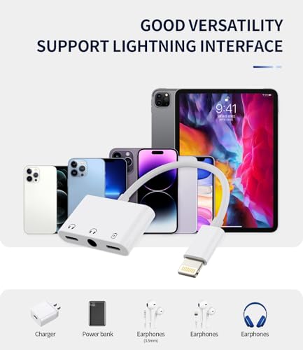 Lightning to 3.5mm Headphone Jack Adapter(3in1)Dual Audio Splitter for iPhone 14 Charger Cable for Apple Charging Converter Aux Audio Earphone Adaptor Wired Earbuds Connector Car Accessories for iPad