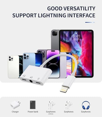 Lightning to 3.5mm Headphone Jack Adapter(3in1)Dual Audio Splitter for iPhone 14 Charger Cable for Apple Charging Converter Aux Audio Earphone Adaptor Wired Earbuds Connector Car Accessories for iPad