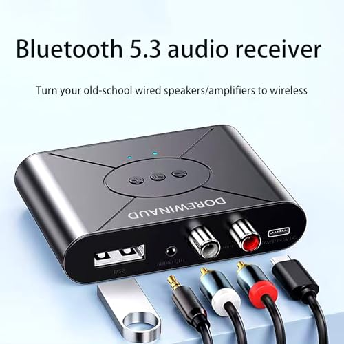 Bluetooth 5.3 Audio Receiver Wireless Audio Receiver RCA Adapter for Stereo | Supports USB Flash Drive/ NFC One Key Connect/ Car Speakers/Wireless Headphones Receiving Mode for Bluetooth Devices