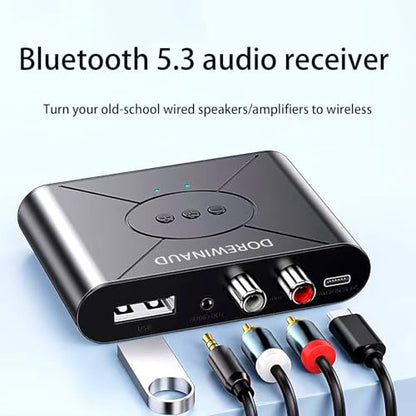 Bluetooth 5.3 Audio Receiver Wireless Audio Receiver RCA Adapter for Stereo | Supports USB Flash Drive/ NFC One Key Connect/ Car Speakers/Wireless Headphones Receiving Mode for Bluetooth Devices