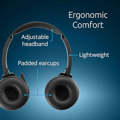 Kensington H1050 EQ Wireless Headset with Microphone, Bluetooth 5.4, ENC Microphone, Earcup Controls, Black (K80182WW) | Bluetooth 5.4 connection, ENC noise-canceling microphone, earcup call and volume controls - size: Wireless/On-ear