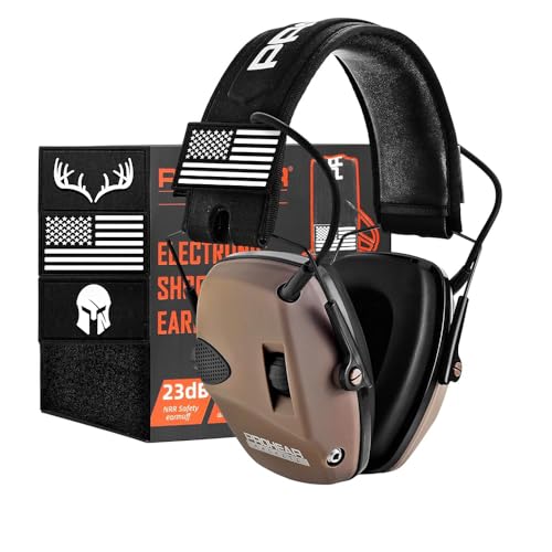 PROHEAR Electronic Ear Protection for Shooting with 4X Sound Amplification, Gun Range Hearing Protection Muffs, NRR 23dB Noise Reduction Headphones for Hunting, Brown - style: Electronic-brown