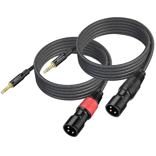 XLR to 3.5mm 케이블 4.6m(15피트) 2팩, 균형 잡힌 0.3cm(1/8인치) TRS to XLR 케이블 금 도금 3핀 나일론 브레이드, 휴대폰, 노트북, 스피커, 믹서용 - size: 15ft 2pack