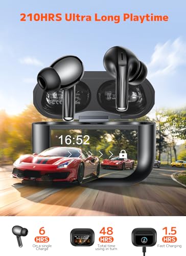 Wireless Earbuds, Bluetooth 5.4 Ear Buds, ENC Noise Cancelling Headphones with 48H Playtime, Bass Stereo Sound, Compatible with iPhone Air/17/16/15/14/Android, Pad - Black - color: Black