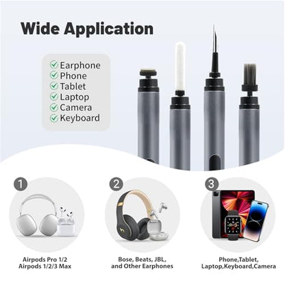 Electric Rotating Headphone Cleaner Kit with Dust-Revealing Light - 4-in-1 Cleaning Pen for Phone, Bluetooth Headset, Charging Case, Earbuds, Phone Speaker - Soft Brush & Flocking Sponge