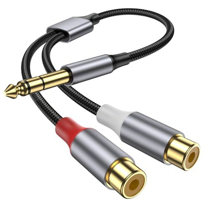 6.35 mm to 2RCA Cable, 6.35mm 1/4 Inch to 2 RCA Plug Audio Insert Cable, Gold Plated 1/4'' Male to Dual RCA Female Y Spliter Adapter Cable for Guitar, Piano, Speaker. - size: 1 Pack
