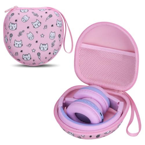 Kids Headphone Case for Tonies/iClever/Acer, Cat Pink(Case Only) | for iClever BTH12 HS19 BTH22 BTH20 BTH18 BTH26/JBL Junior 320BT/MIDOLA/JoySpark/eKids/ ADOOPE/JLab Girls Boy Kids Headphone - color: Kitten Print-Pink