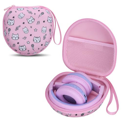 Kids Headphone Case for Tonies/iClever/Acer, Cat Pink(Case Only) | for iClever BTH12 HS19 BTH22 BTH20 BTH18 BTH26/JBL Junior 320BT/MIDOLA/JoySpark/eKids/ ADOOPE/JLab Girls Boy Kids Headphone - color: Kitten Print-Pink