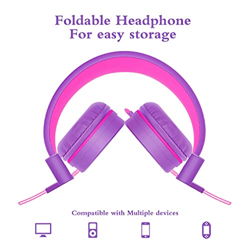 ELECDER i37 Kids Headphones for School Children Girls Boys Teens, Purple | Foldable Adjustable Lightweight, 3.5mm Audio Jack On Ear Headphones for Smartphones Chromebook Computer PC Tablets Travel - color: Purple/Red