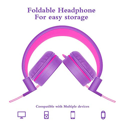 ELECDER i37 Kids Headphones for School Children Girls Boys Teens, Purple | Foldable Adjustable Lightweight, 3.5mm Audio Jack On Ear Headphones for Smartphones Chromebook Computer PC Tablets Travel - color: Purple/Red