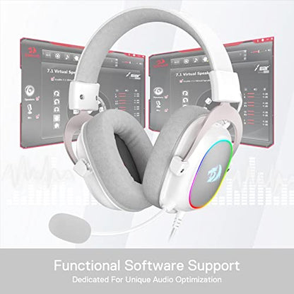 Redragon H510 Zeus-X RGB White Wired Gaming Headset - 7.1 Surround Sound - 53MM Audio Drivers in Memory Foam Ear Pads w/Reliable Fabric Cover- Multi Platforms Headphone - USB Powered for PC/PS4/NS | Gaming Headset Surround Memory Foam Ear Pads Fabric Cove