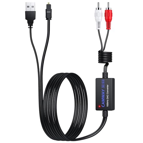CAMWAY Digital to Analog Audio Converter,Optical to RCA Converter,SPDIF to RCA,192kHz DAC Converters 5.7 ft Audio Cable,Optical Toslink to RCAAudio Adapter