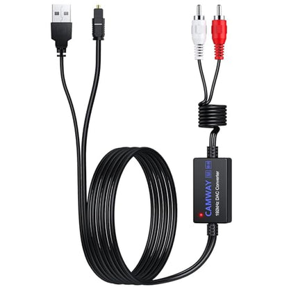 CAMWAY Digital to Analog Audio Converter,Optical to RCA Converter,SPDIF to RCA,192kHz DAC Converters 5.7 ft Audio Cable,Optical Toslink to RCAAudio Adapter