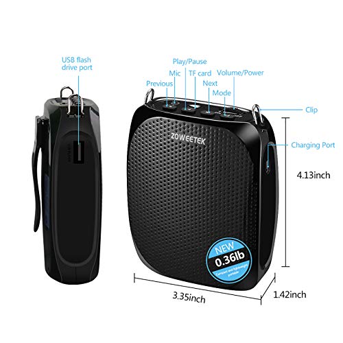 ZOWEETEK Portable Rechargeable Mini Voice Amplifier for Teachers - color: Black