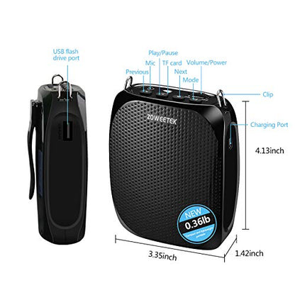 ZOWEETEK Portable Rechargeable Mini Voice Amplifier for Teachers - color: Black