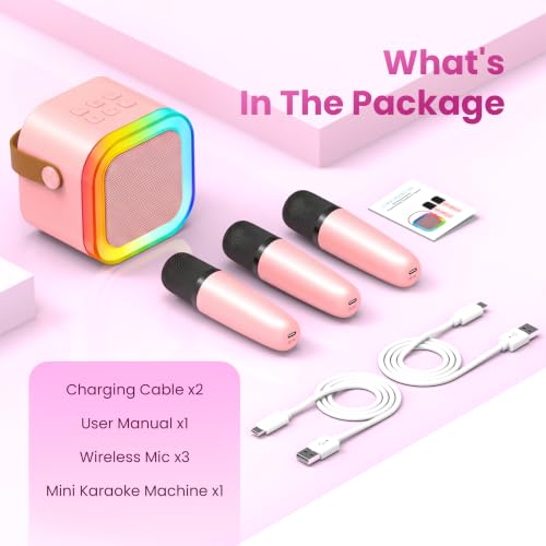 Mini Karaoke Machine, Portable Bluetooth Speaker & 3 Wireless Microphones | Karaoke Player Karaoke Microphone For Family Home Party Outdoor With HI-FI Sound | 5 Magic Sound | PA System | USB | TF | AUX - color: Lavender