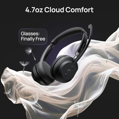 Wireless Bluetooth Headset with Mic for Work, Noise Cancelling & USB Dongle