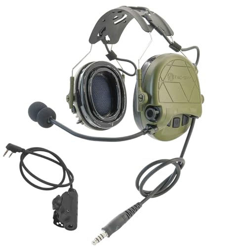 TAC300 Noise Cancelling Tactical Headset, Detachable Headband, 2Pin PTT for Airsoft Hearing Protection - color: Army Green