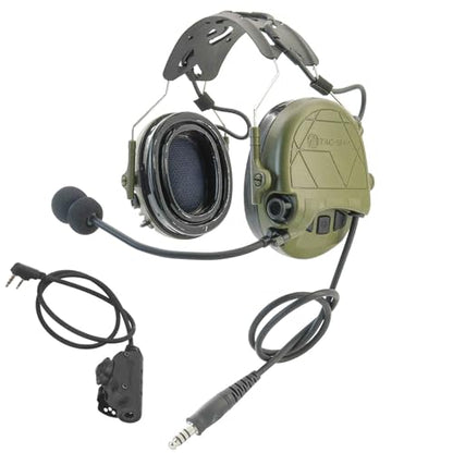 TAC300 Noise Cancelling Tactical Headset, Detachable Headband, 2Pin PTT for Airsoft Hearing Protection - color: Army Green