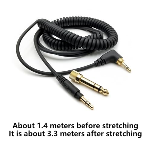 Spring Coiled Headphone Cable Cord with 3.5mm and 6.35mm Connectors Feature for EAH-DJ1200 Black Studio Wire