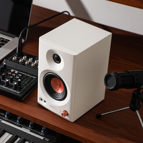 Edifier MR3 Powered Studio Monitor Speakers, Hi-Res Audio Certified Bluetooth V5.4 Active Bookshelf Loudspeakers, 2.0 Computer Speaker with Headphone Output RCA AUX Balanced TRS Input (White) - color: White
