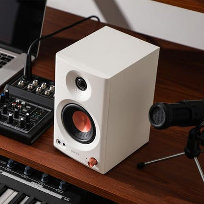 Edifier MR3 Powered Studio Monitor Speakers, Hi-Res Audio Certified Bluetooth V5.4 Active Bookshelf Loudspeakers, 2.0 Computer Speaker with Headphone Output RCA AUX Balanced TRS Input (White) - color: White