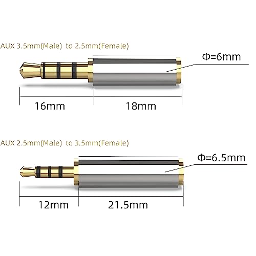 2.5mm to 3.5mm Male Female Aux Adapter 4pc Combo Pack Stereo Audio TRRS 4-Pole Headset Converter Connector for Smartphones, Headphone, Mic, Tablets - style: 4pc Combo Pack