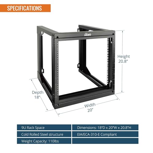Tecmojo 9U Wall Mount Rack, Server Rack,Open Frame Server Rack,Network Rack for 19inch Computer/AV/Data/IT/Media Equipment,18inch Depth,16inch Apart Mounting Holes,Swing Gate,Square and Tapped Holes - size: 9U/18" Depth (New)