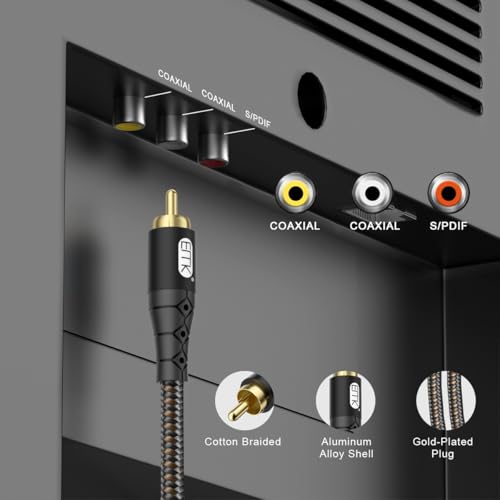 EMK RCA to RCA Subwoofer Cable – 24K Gold-Plated Connector Nylon Braided Double Shielded Audio Cable Digital&Analog Signal Support for Amplifiers Subwoofer Home Theater Hi-Fi Systems Black/3ft/1m - size: 3.3ft/1m, style: Black*RCA to RCA