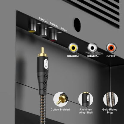 EMK RCA to RCA Subwoofer Cable – 24K Gold-Plated Connector Nylon Braided Double Shielded Audio Cable Digital&Analog Signal Support for Amplifiers Subwoofer Home Theater Hi-Fi Systems Black/10ft/3m - size: 10ft/3m, style: Black*RCA to RCA