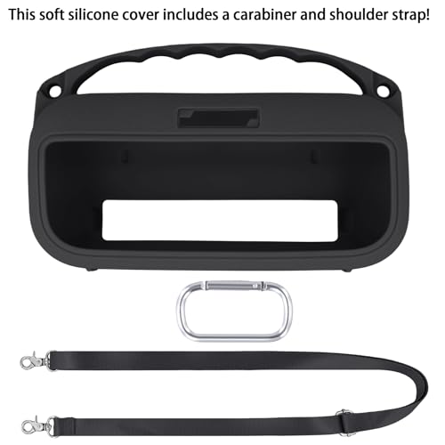 co2CREA Soft Silicone Case for Bose SoundLink Flex 2nd Gen, Black | Skin-Friendly Handle, Adjustable Shoulder Strap, Crossbody Carrying, Aluminum Carabiner, Lightweight - color: Black Case
