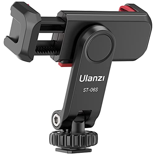 ULANZI ST-06S Phone Tripod Mount, Universal Phone Mount w 2 Cold Shoe | 1/4" Screw, 360° Rotates 180° Tilts, Adjustable Cellphone Clip Clamp Holder for Tripod, Camera, iPhone 17/16/15, Android
