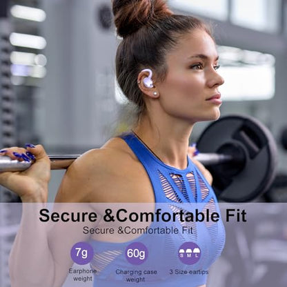 Wireless Earbuds, Bluetooth Earbuds, Bluetooth 5.4 Headphones 68hrs Playtime Sport Earphones with LED Display ENC Noise Cancelling Mic, IPX7 Waterproof Over Ear Ear Buds with Hook for Gym/Workout - color: Dreamy Purple