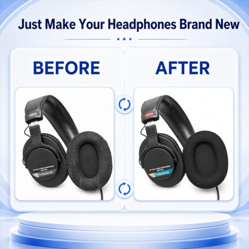 Replacement Ear Pads for Sony MDR-7506 MDR-V6 MDR-V7 MDR-CD900ST Headphones, Mesh Fabric Earpads Cushions with Memory Foam, Extra Thick Ear Cups for Studio Monitor Headset, 1 Pair-Black