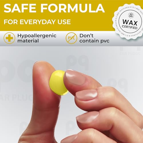 Peace&Quiet | PQ Wax Ear Plugs for Sleeping, Swimming - Soft Noise Cancelling Silicone Gel Wax Earplugs for Sleep and Swimmers, Ear Protection with Sound Blocking Level of 32 Db, Yellow - color: Yellow