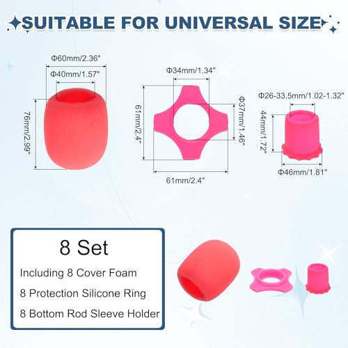 MECCANIXITY 8 Set Microphone Cover Foam Mic Cover, with 1.34" Mic Protection Silicone Ring and Anti Rolling Bottom Sleeve Holder for Karaoke DJ Concert Theater, Pink - color: Pink, size: 1.34"