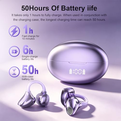 Clip-On Earbuds , Open-Ear Wireless Bluetooth 6.1 Bone conduction Headphones With Digital Display Charging Case, Secure Fit for Small Ears & Glasses Wearers, Sport Earphones, IPX7 Waterproof Ear Buds