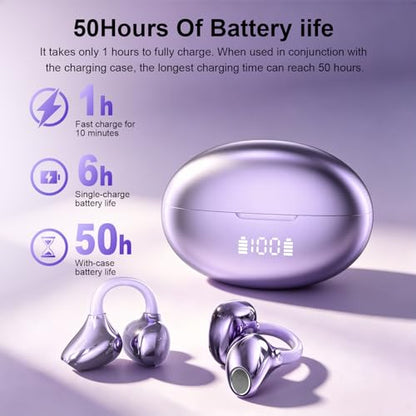 Clip-On Earbuds , Open-Ear Wireless Bluetooth 6.1 Bone conduction Headphones With Digital Display Charging Case, Secure Fit for Small Ears & Glasses Wearers, Sport Earphones, IPX7 Waterproof Ear Buds