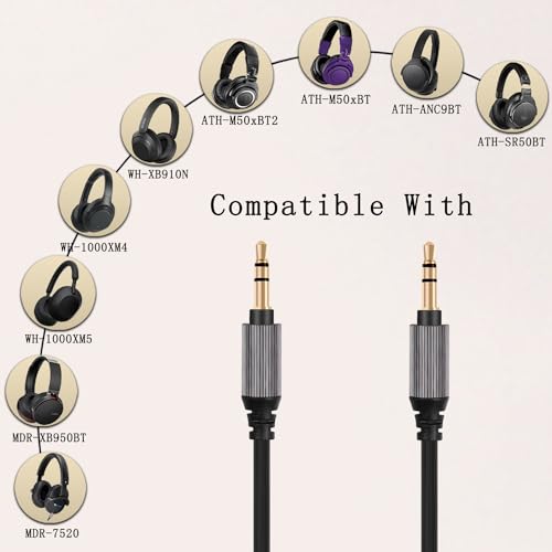 FAAEAL WH-1000XM5 Audio Cable Compatible with Sony WH-1000XM4 XM3 MDR-1000X MDR-1A MDR-H600A Technica ATH-M50xBTPB SR50BT AR3BTBK ANC9 ANC7B Headphones 4.2ft