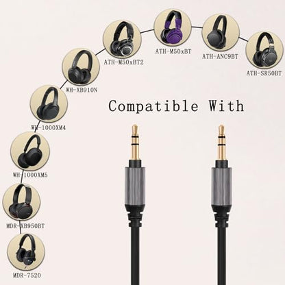 FAAEAL WH-1000XM5 Audio Cable Compatible with Sony WH-1000XM4 XM3 MDR-1000X MDR-1A MDR-H600A Technica ATH-M50xBTPB SR50BT AR3BTBK ANC9 ANC7B Headphones 4.2ft