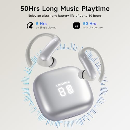 Wireless Ear Buds,Bluetooth Headphones with ENC Noise Cancelling,50H Playtime Earphones with LED Power Display,IPX4 Waterproof in-Ear Earbuds for Sports/Workout,Smartphone Laptop(Silver Gray) - color: Silver Gray