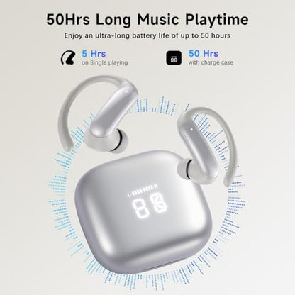 Wireless Ear Buds,Bluetooth Headphones with ENC Noise Cancelling,50H Playtime Earphones with LED Power Display,IPX4 Waterproof in-Ear Earbuds for Sports/Workout,Smartphone Laptop(Silver Gray) - color: Silver Gray