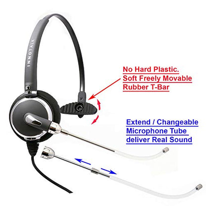 INNOTALK Phone Headset Compatible with Avaya 1408 1416 2410 2420 4424 4606 4610 4612 4620 - Changeable Voice Tube Mic + HIC Quick Disconnect Cord as Call Center Phone Headset - size: Voice Tube Mic Mono
