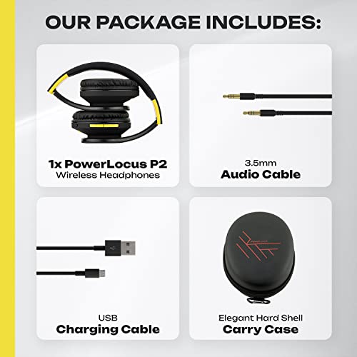 PowerLocus Bluetooth Over-Ear Headphones, Wireless Stereo Foldable Headphones Wireless and Wired Headsets with Built-in Mic, Micro SD/TF, FM for iPhone/Samsung/iPad/PC (Black/Yellow) - color: Black/Yellow